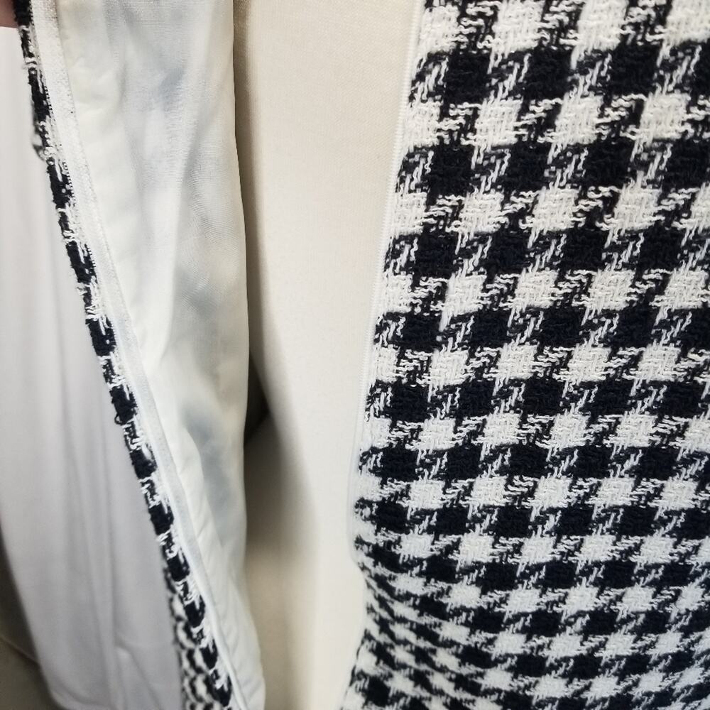 Albert Nipon Dress Size 10 Houndstooth Shift Dress Fringe Trim Black White - Picture 5 of 9